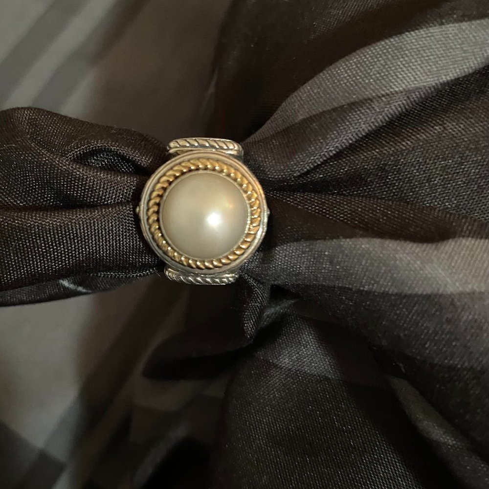 Woman's 10 mm Cultured Pearl Ring in Sterling Silver Filigree Setting Size 7
